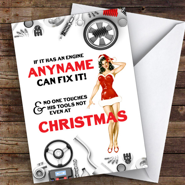 Car Fixing Funny Tools Hobbies Customised Christmas Card