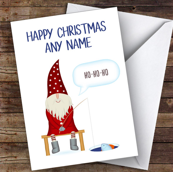 Elf Gnome Fishing Hobbies Customised Christmas Card