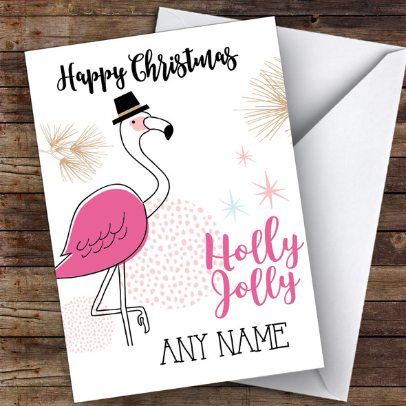 Flamingo Holly Jolly Modern Customised Christmas Card