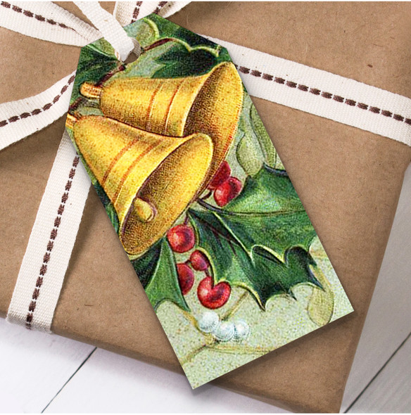 Vintage Traditional Bells And Holly Christmas Gift Tags
