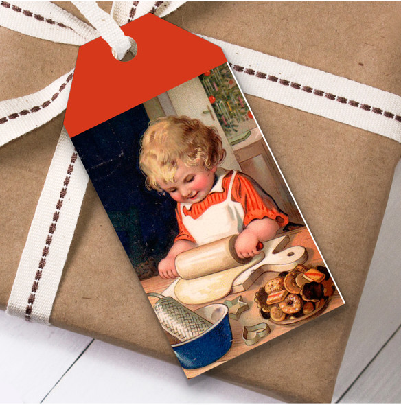 Vintage Traditional Child Baking Christmas Gift Tags