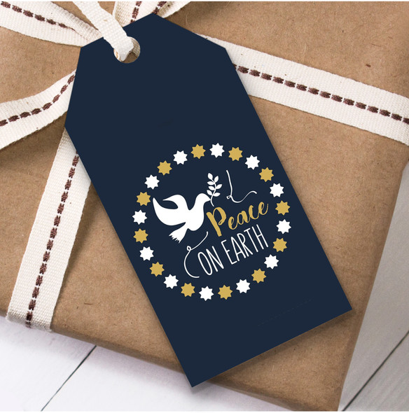 Navy Blue Peace On Earth Christmas Gift Tags