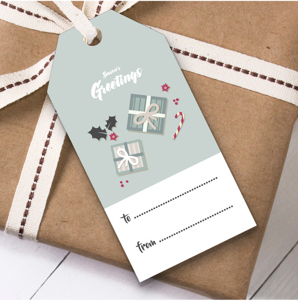 Green Seasons Greetings Christmas Gift Tags