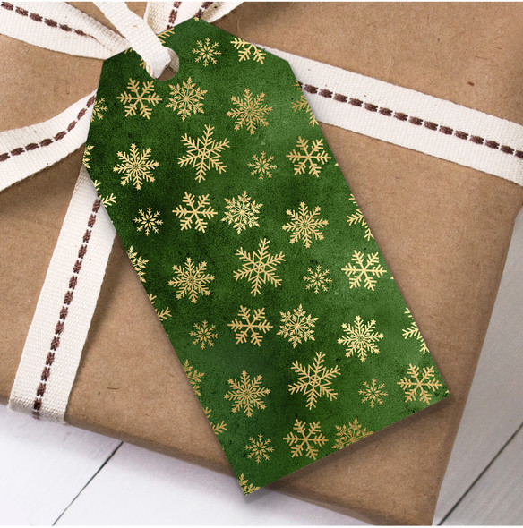 Green Gold Snowflakes Christmas Gift Tags