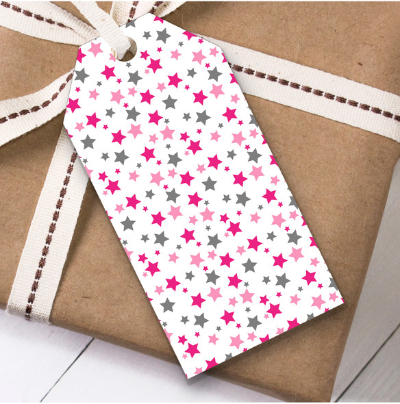 Pink And Grey Stars Christmas Gift Tags