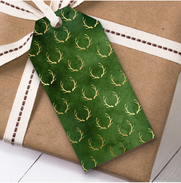 Green Gold Antlers Christmas Gift Tags