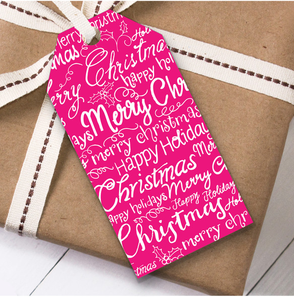 Bright Pink Text Christmas Gift Tags