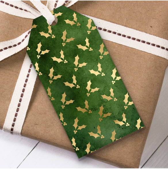 Green Gold Holly Christmas Gift Tags