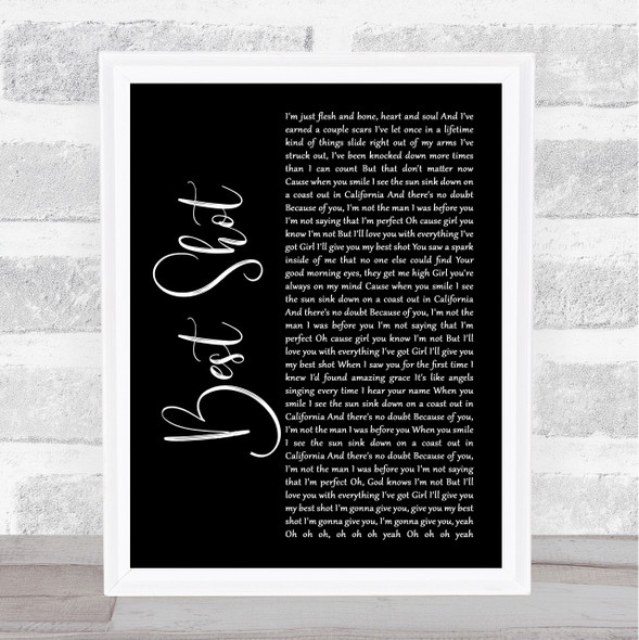 Jimmie Allen Best Shot Black Script Song Lyric Quote Print