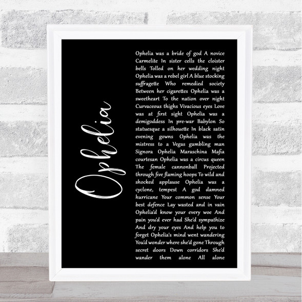 Natalie Merchant Ophelia Black Script Song Lyric Quote Print