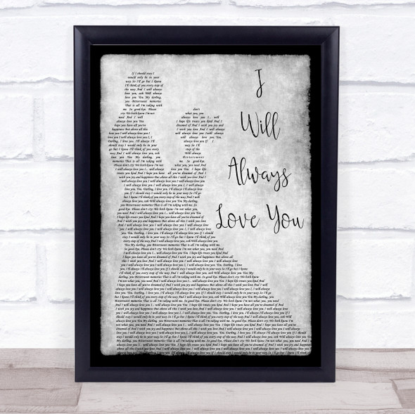 Whitney Houston I Will Always Love You Man Lady Dancing Grey Song Lyric Quote Print