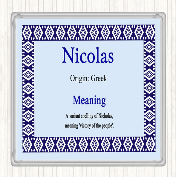 Nicolas Name Meaning Coaster Blue