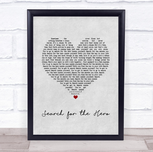 M People Search for the Hero Grey Heart Song Lyric Quote Print