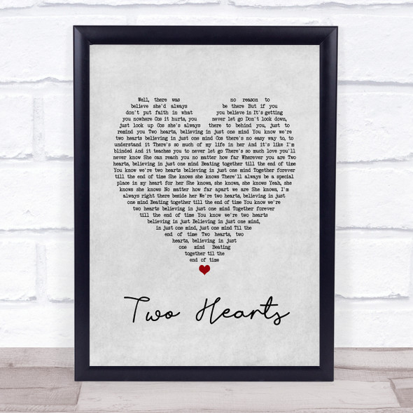 Phil Collins Two Hearts Grey Heart Song Lyric Quote Print