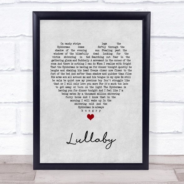 The Cure Lullaby Grey Heart Song Lyric Quote Print