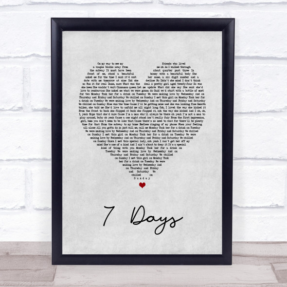 Craig David 7 Days Grey Heart Song Lyric Quote Print