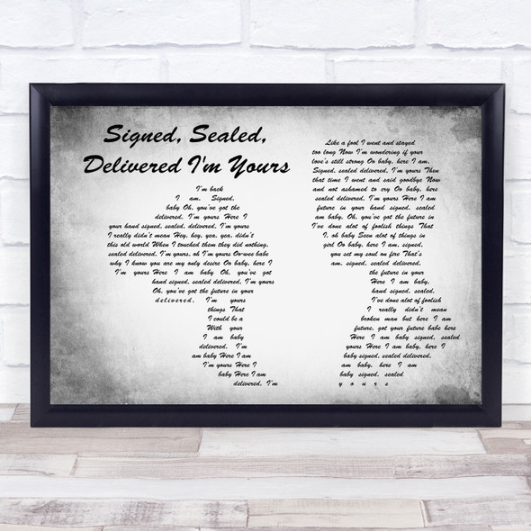 Stevie Wonder Signed, Sealed, Delivered I'm Yours Man Lady Couple Grey Quote Print