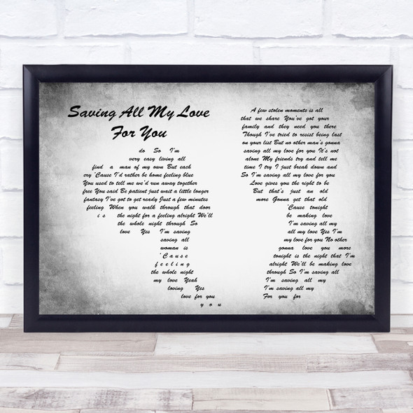 Whitney Houston Saving All My Love For You Man Lady Couple Grey Song Lyric Quote Print