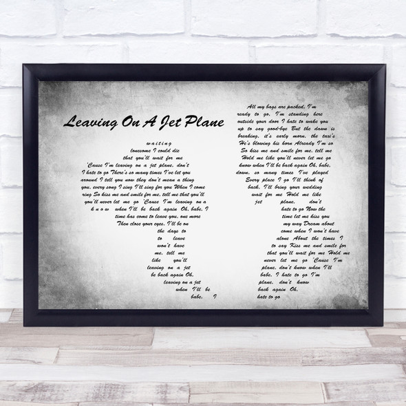 John Denver Leaving On A Jet Plane Man Lady Couple Grey Song Lyric Quote Quote Print