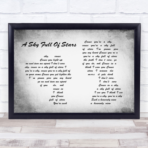 Coldplay A Sky Full Of Stars Man Lady Couple Grey Song Lyric Quote Quote Print