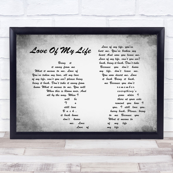 Queen Love Of My Life Man Lady Couple Grey Song Lyric Quote Quote Print