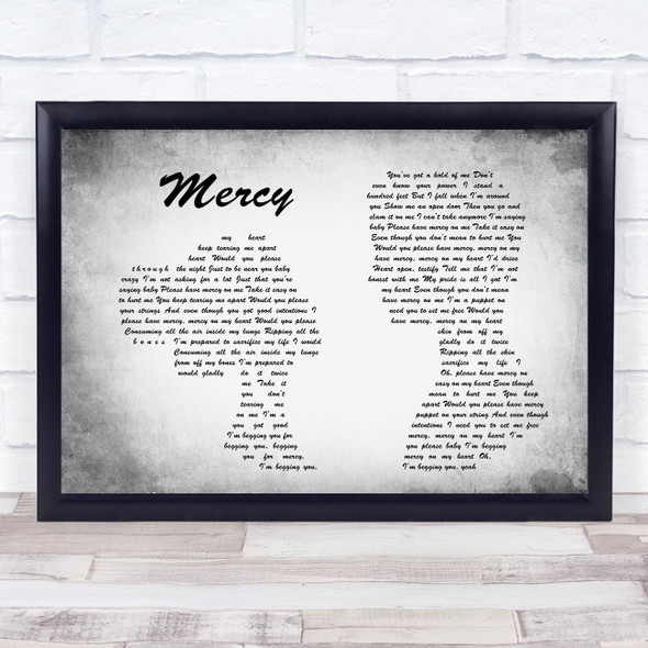 Shawn Mendes Mercy Man Lady Couple Grey Song Lyric Quote Quote Print