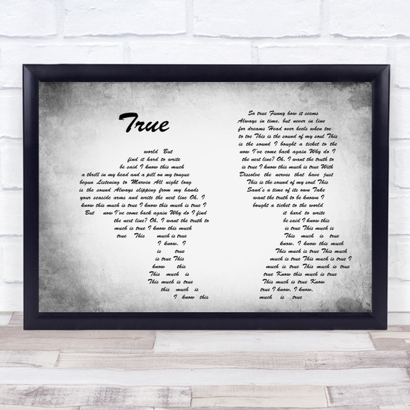 Spandau Ballet True Man Lady Couple Grey Song Lyric Quote Quote Print