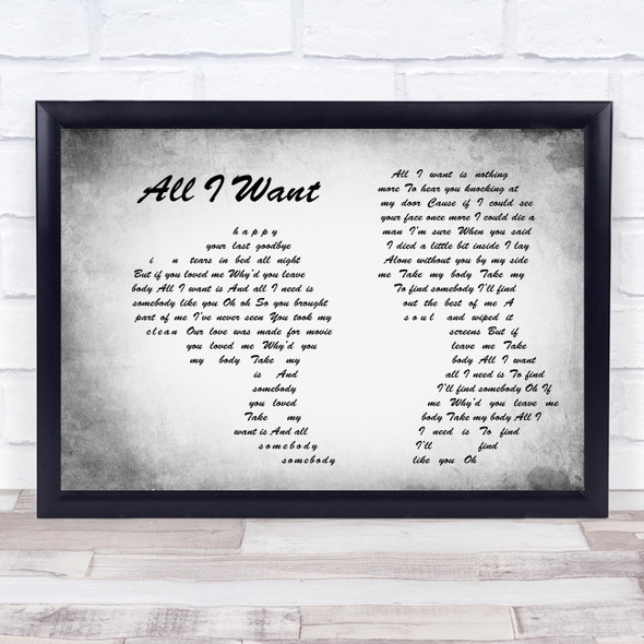 Kodaline All I Want Man Lady Couple Grey Song Lyric Quote Print