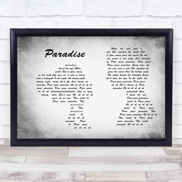 Coldplay Paradise Man Lady Couple Grey Song Lyric Quote Print
