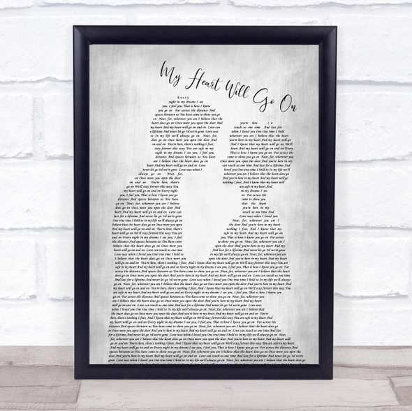 Celine Dion My Heart Will Go On Man Lady Bride Groom Wedding Grey Song Quote Print