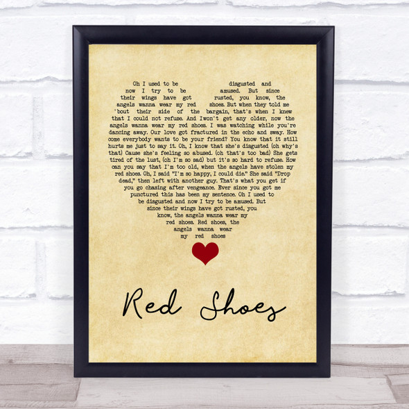 Elvis Costello (The Angels Wanna Wear My) Red Shoes Vintage Heart Song Lyric Quote Music Framed Print