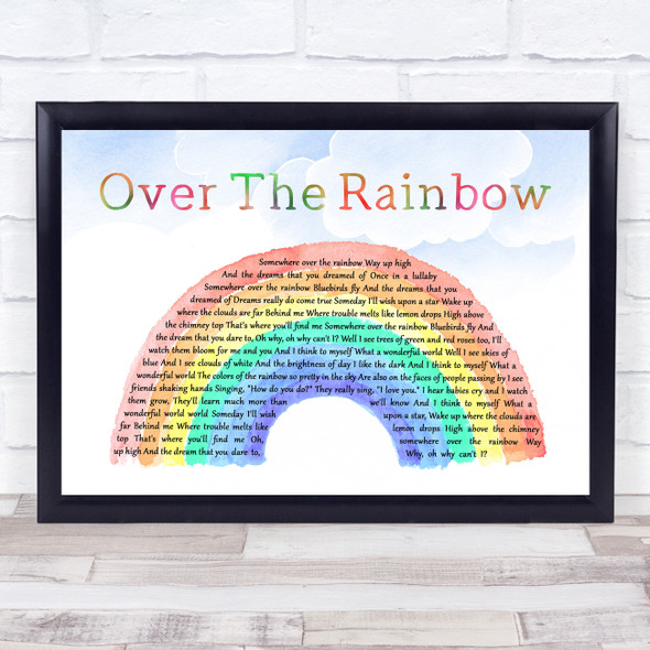 Judy Garland Somewhere Over The Rainbow Watercolour Rainbow & Clouds Song Lyric Quote Music Framed Print