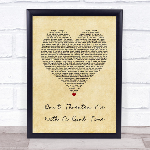 Panic! At The Disco Don't Threaten Me With A Good Time Vintage Heart Song Lyric Quote Music Framed Print
