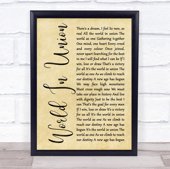 Emeli Sandé World In Union (Rugby World Cup Anthem) Rustic Script Song Lyric Quote Music Framed Print