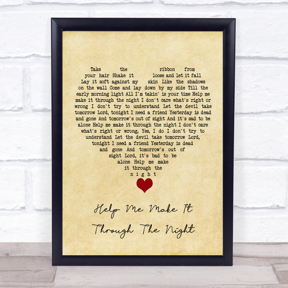 Kris Kristofferson Help Me Make It Through The Night Vintage Heart Song Lyric Quote Music Framed Print