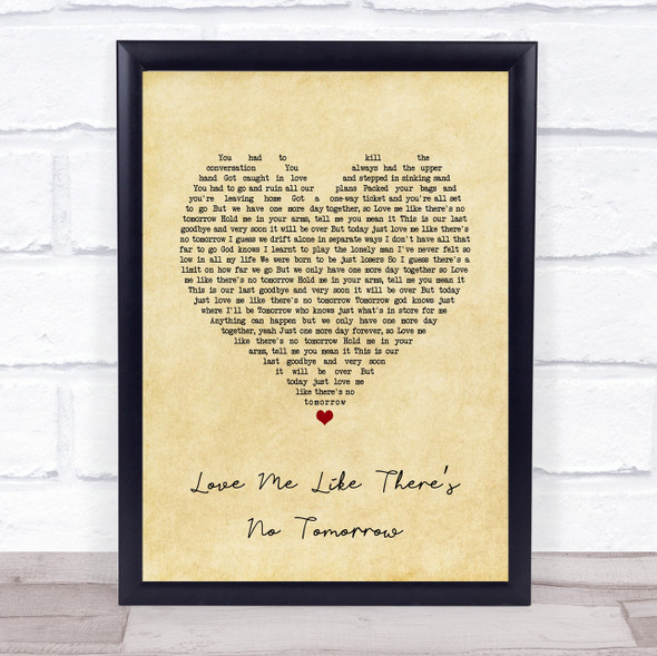 Freddie Mercury Love Me Like Theres No Tomorrow Vintage Heart Song Lyric Quote Music Framed Print