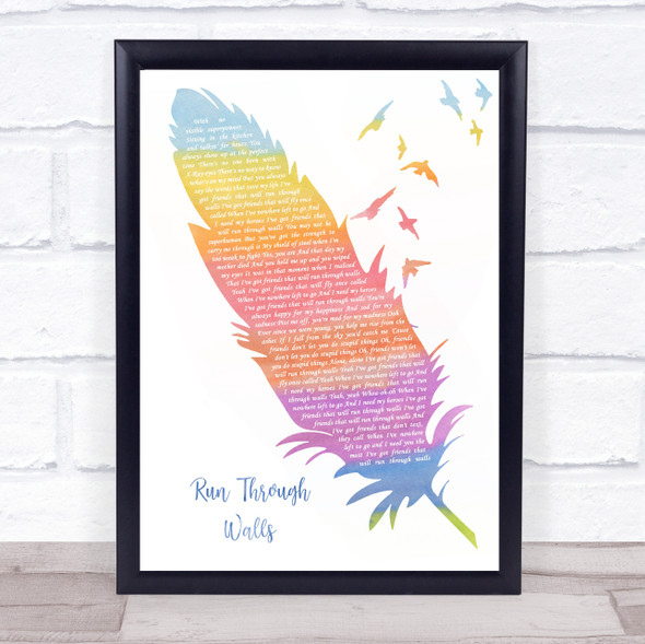 The Script Run Through Walls Watercolour Feather & Birds Song Lyric Quote Music Framed Print
