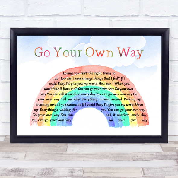 Fleetwood Mac Go Your Own Way Watercolour Rainbow & Clouds Song Lyric Quote Music Framed Print