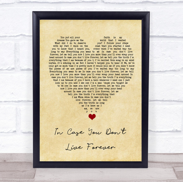 Ben Platt In Case You Don't Live Forever Vintage Heart Song Lyric Quote Music Framed Print