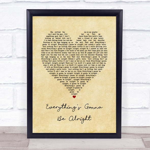 David Lee Murphy & Kenny Chesney Everything's Gonna Be Alright Vintage Heart Song Lyric Quote Music Framed Print