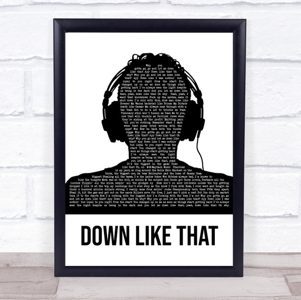 KSI Down Like That Black & White Man Headphones Song Lyric Quote Music Framed Print