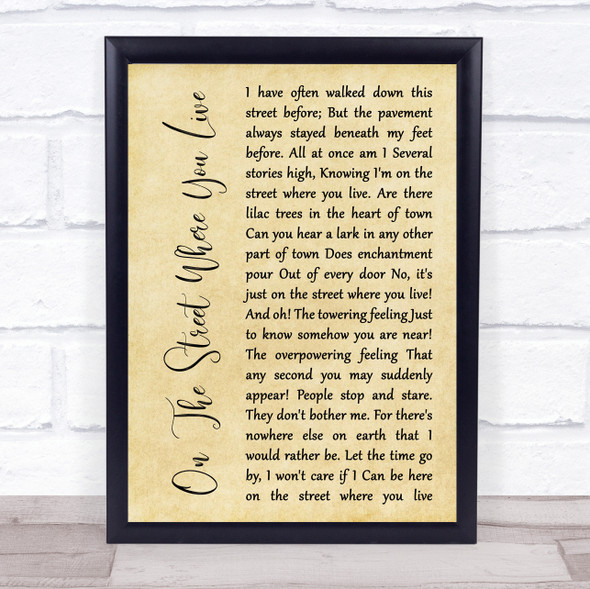 Nat King Cole On The Street Where You Live Rustic Script Song Lyric Quote Music Framed Print