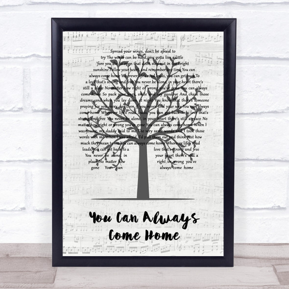 Alan Jackson You Can Always Come Home Music Script Tree Song Lyric Quote Music Framed Print