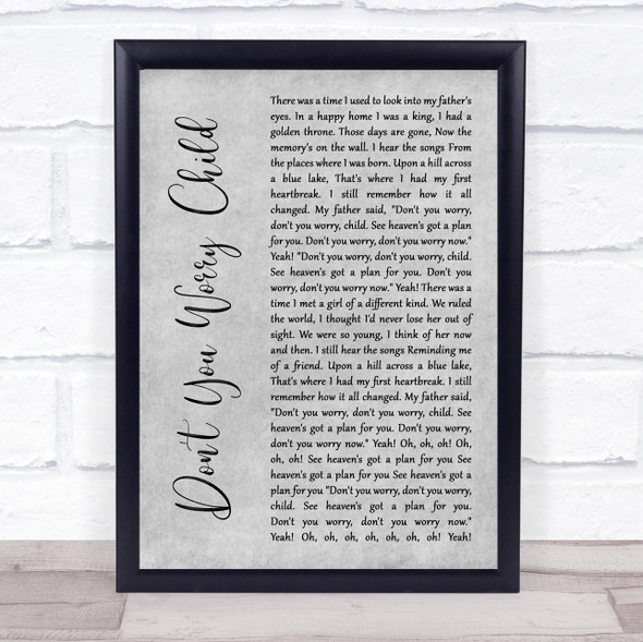 Swedish House Mafia Don't You Worry Child Grey Rustic Script Song Lyric Quote Music Framed Print