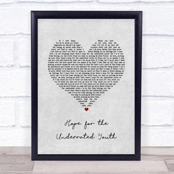 Yungblud Hope for the Underrated Youth Grey Heart Song Lyric Quote Music Framed Print