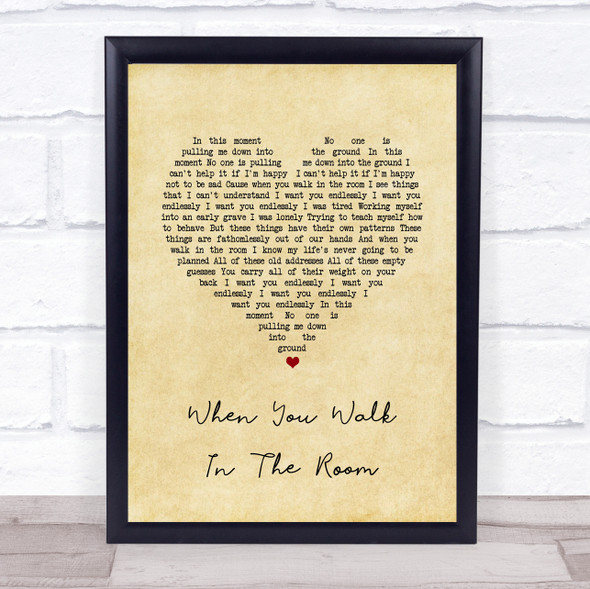 Fyfe Dangerfield When You Walk In The Room Vintage Heart Song Lyric Quote Music Framed Print