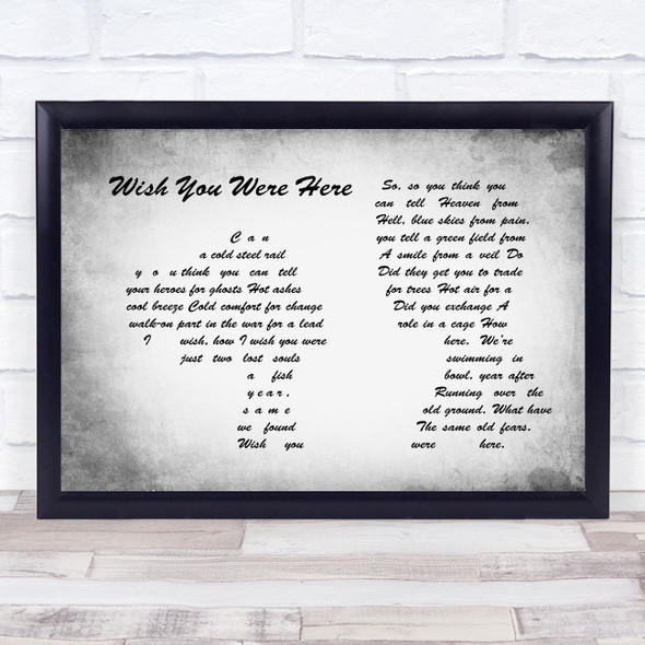 Pink Floyd Wish You Were Here Man Lady Couple Grey Song Lyric Quote Music Framed Print