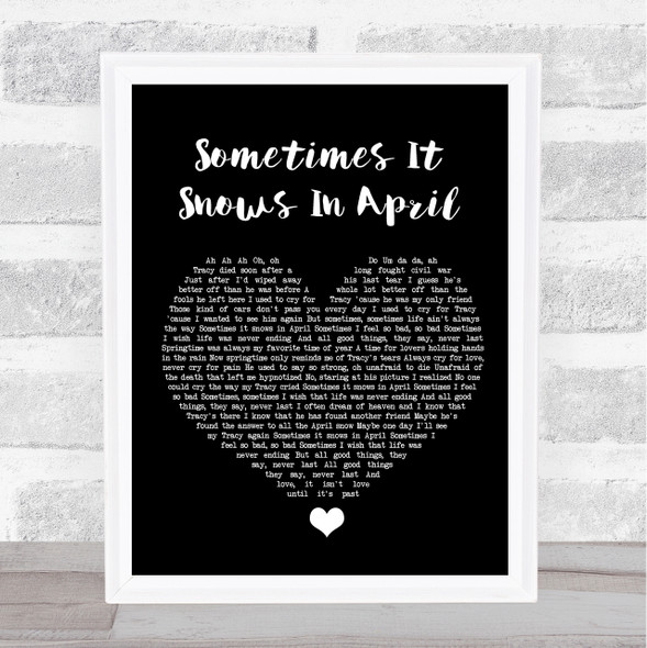 Prince Sometimes It Snows In April Black Heart Song Lyric Quote Music Framed Print