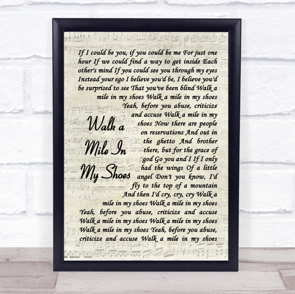Elvis Presley Walk A Mile In My Shoes Vintage Script Song Lyric Quote Music Framed Print