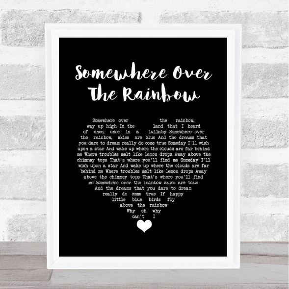 Eva Cassidy Somewhere over the rainbow Black Heart Song Lyric Quote Music Framed Print